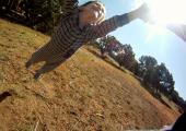My nephew Grant. I attached  a GoPro to my belt, grabbed his arms and started swinging around..
